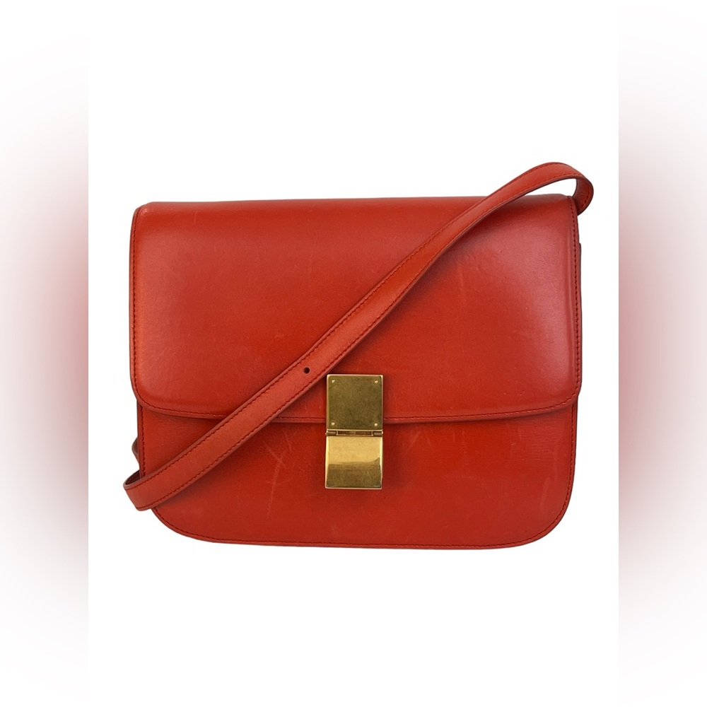 CELINE Goatskin Medium Classic Box Flap Bag Cinnamon
